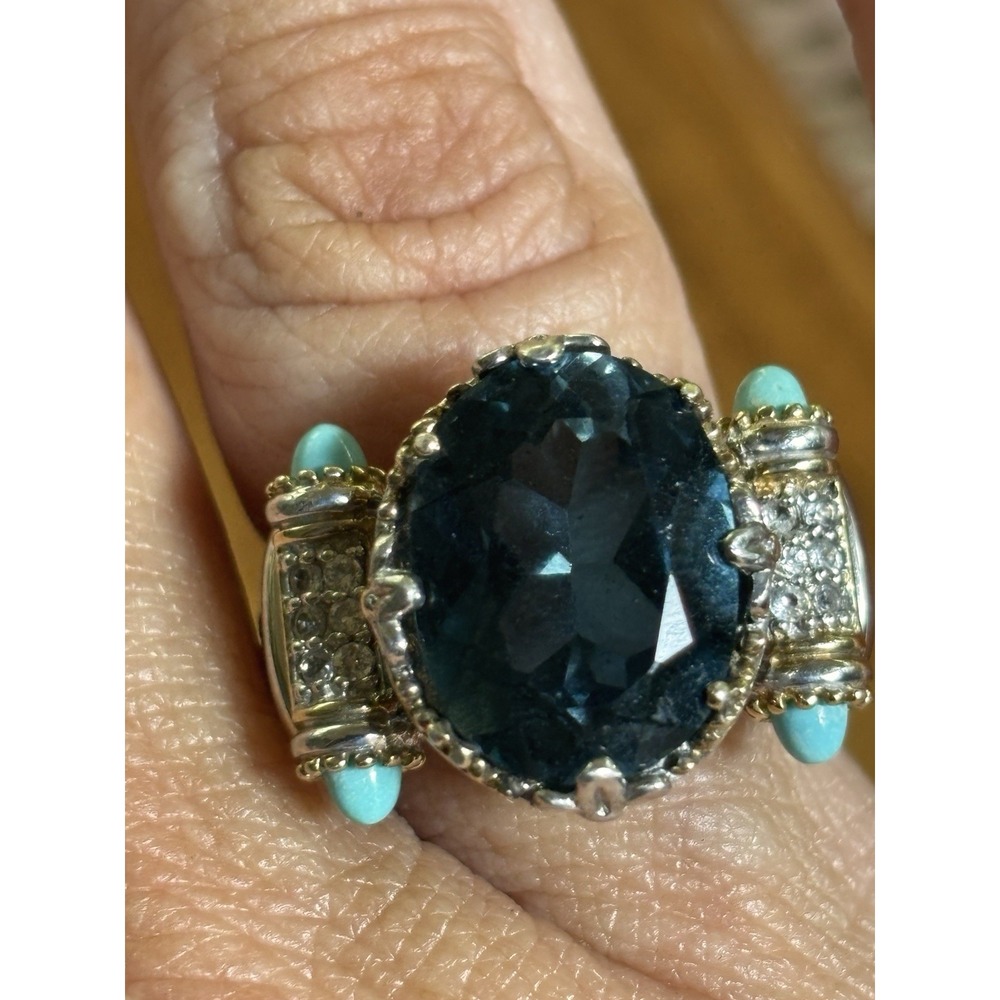 Gems En Vogue London Blue Topaz and Turquoise Size 9 - Picture 10 of 11